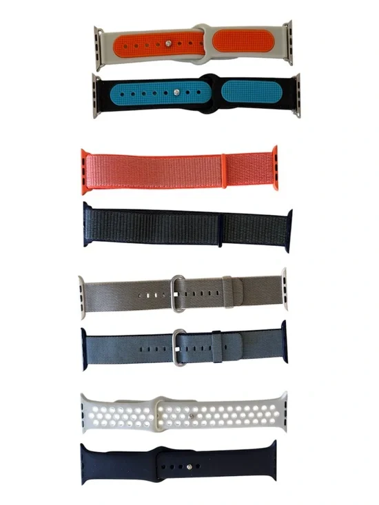 8 Apple Watch Bands - Orange, Blue, Coral, Black, Gray, White. For larger watch.