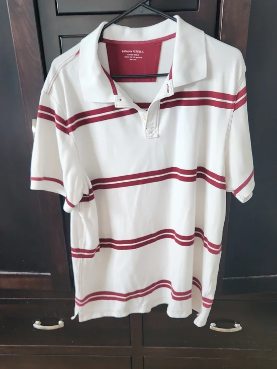 Banana Republic White Polo with Burgundy Stripes