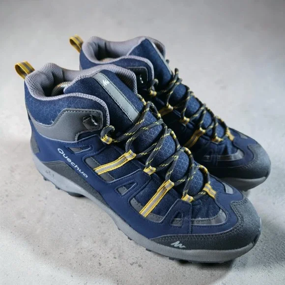 Quechua Mens Hiking Outdoors Trail Boots Size 9 Waterproof Blue Yellow New