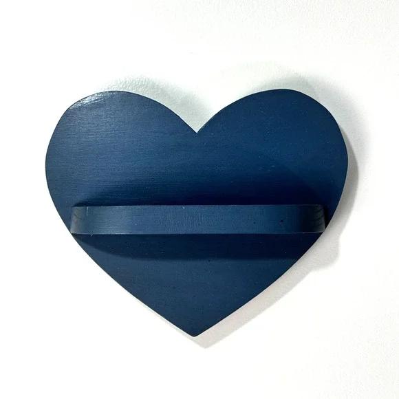 Wooden Blue Heart Shelf Wall Decor Trinkets 8.5