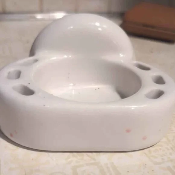 Vintage White Porcelain Toothbrush and Cup Holder Wall Mount
