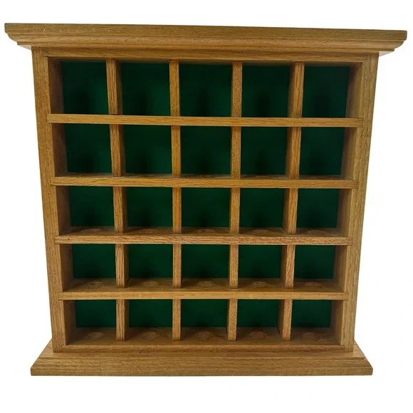 Golf Ball Display Case Oak 25 Slots Balls Brown Wood Holder Rack Green Felt