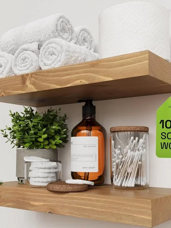 Natural Wood Floating Shelf Set - 16 Inch Oak Finish for Kitchen & Living Room