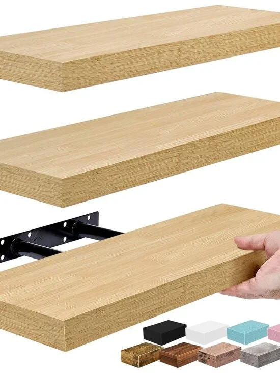Lightweight 3 Pack of 16 Inch Floating Shelves - Perfect for Stylish Storage