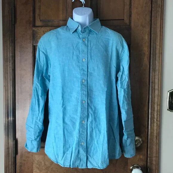 Banana Republic Teal Button-Down w/Convertible Sleeves Large