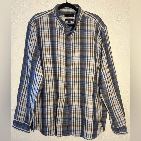 Preppy Plaid Banana Republic Button Up Blue Long Sleeve Shirt Men’s Size XL