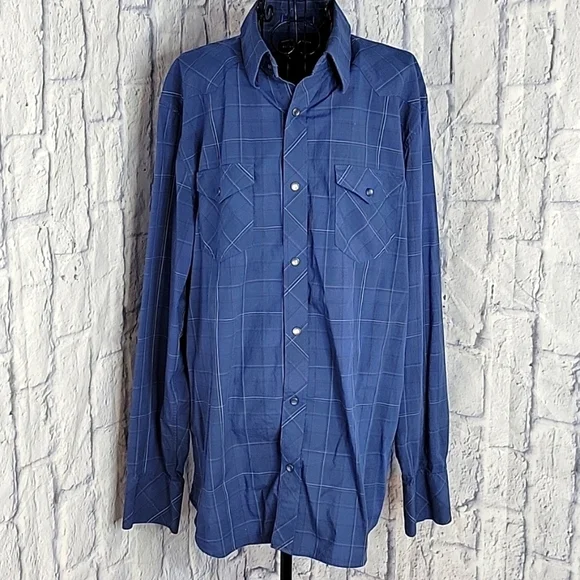 BANANA REPUBLIC Blue Striped‎ Western Shirt Large 16/16 1/2