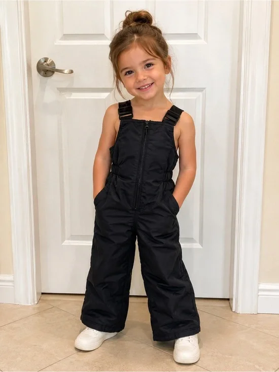 Black Snow Bib Overalls Toddler Girls Winter Ski Snow Pants 4T