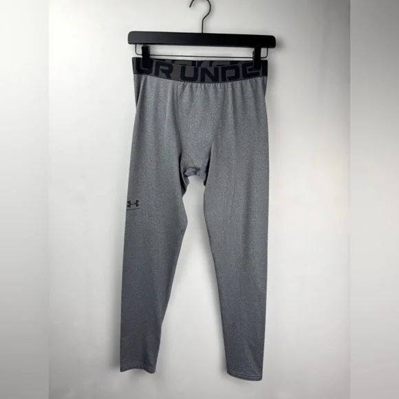 Under Armour Youth Boys Gray Black ColdGear Baselayer Compression Leggings Large