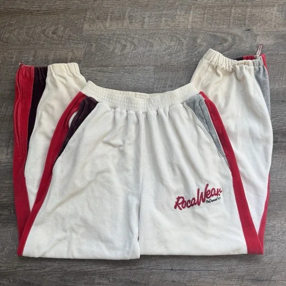 Rocawear Track Pants Youth Large Beige Velour Athletic Embroidered Y2K Retro