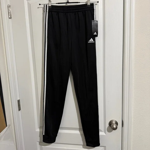 Boys Adidas Black & White Striped Sweatpants & Joggers L