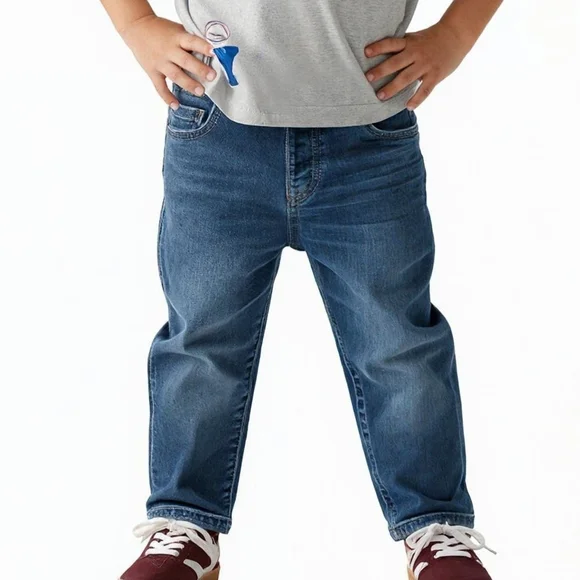 Kids Blue Denim Jeans toddler elastic straight-leg 3T