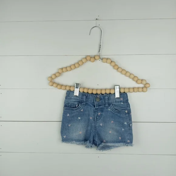 Cat & Jack girls size 18 mos denim heart pattern raw hem jean shorts light wash