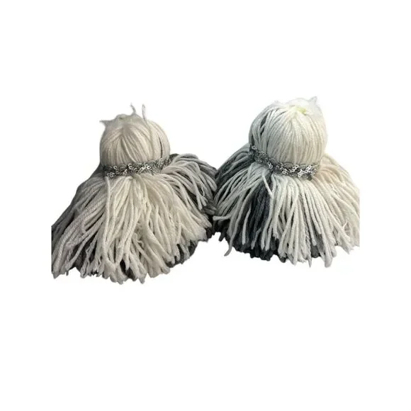 Pair Of Handcrafted‎ Yarn Tassel Decor With Sequin Detail