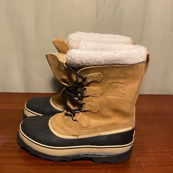 Sorel Mens Caribou Waterproof Nubuck Leather/Sherpa Pile Snow Cuff Winter Boot 8