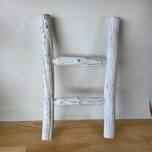Rustic White Wooden Ladder Decor Primitive Home Decoration 18 Inches