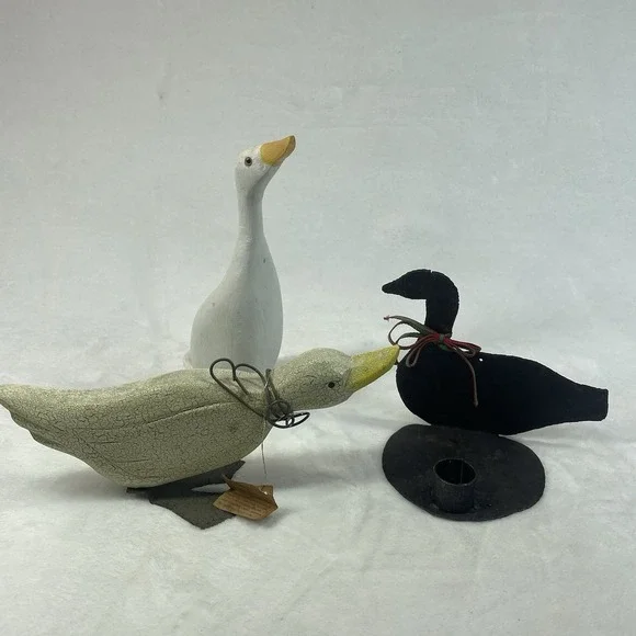 Vintage Goose Duck Shelf Decor Set 3 Rustic Wood Metal Country Farmhouse Cottage