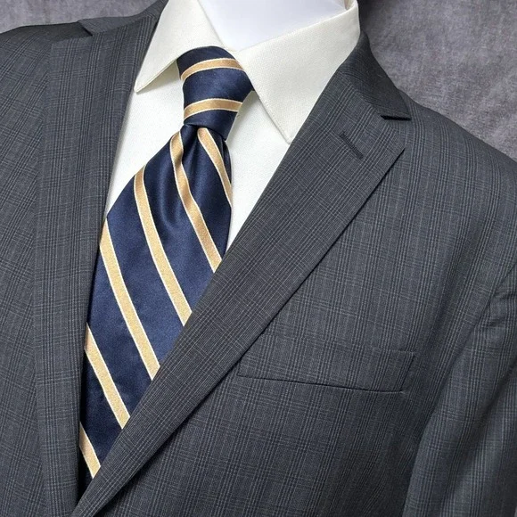 Banana Republic Sport Coat 42L Tailored Slim Fit Gray‎ Wool Glen Check Blazer