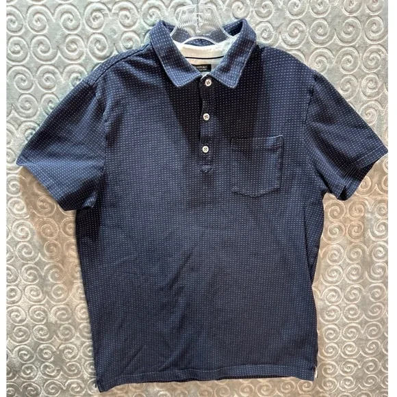 Banana Republic Performance‎ Pique Polo Shirt Navy Blue Dotted Mens Size L