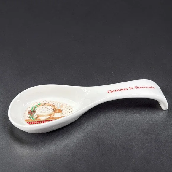 House of Lloyd Christmas Is Homemade‎ Ceramic Spoon Rest 1988 White Holiday VTG