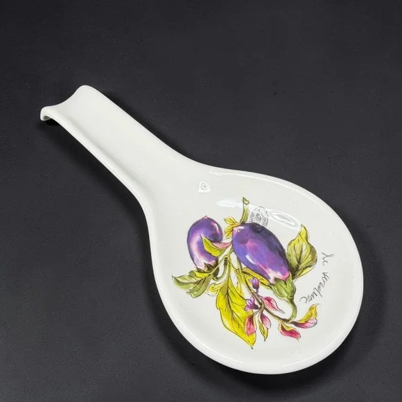 Effetti Home Handmade in Italy Ceramic Spoon Rest‎ Le Verdure Eggplant Botanical