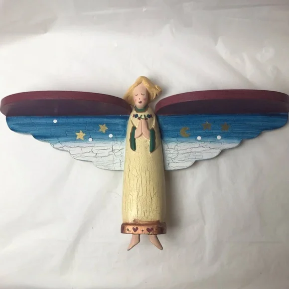 Whimsical Wooden Angel Decorative Shelf 17”