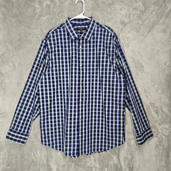 Banana Republic‎ Mens Non Iron Slim Fit Plaid Dress Shirt XXL Career Office Prep