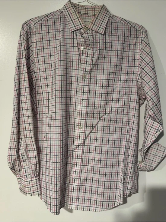 Banana Republic White Dress Shirt with Pink & Gray Check