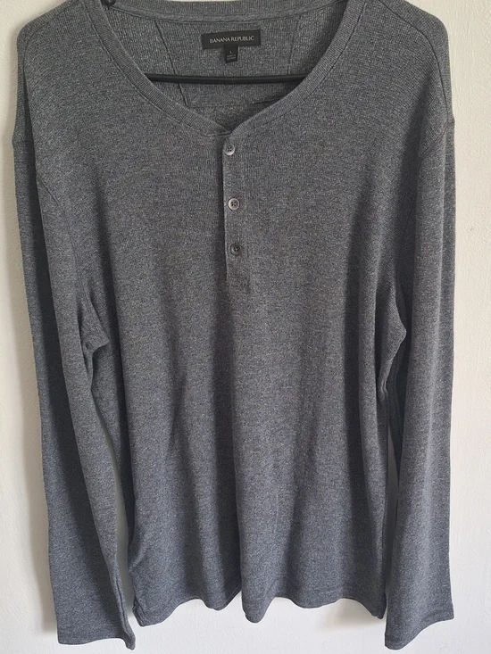 Banana Republic Men's Gray Henley Knit Long Sleeve L Cotton Modal Button