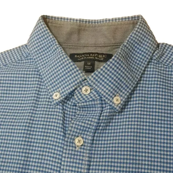 Banana Republic Luxe Flannel Shirt Men Med Gorp Academia Preppy Blue Micro Check