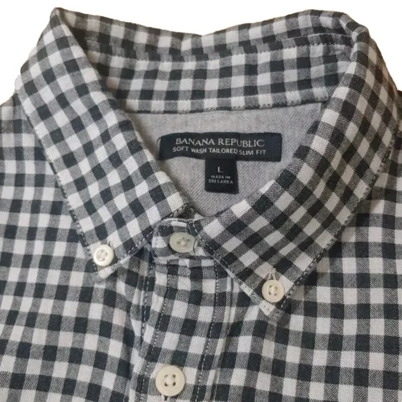 Banana Republic Flannel Shirt Men Large Preppy Black Micro Check Tailored Slim