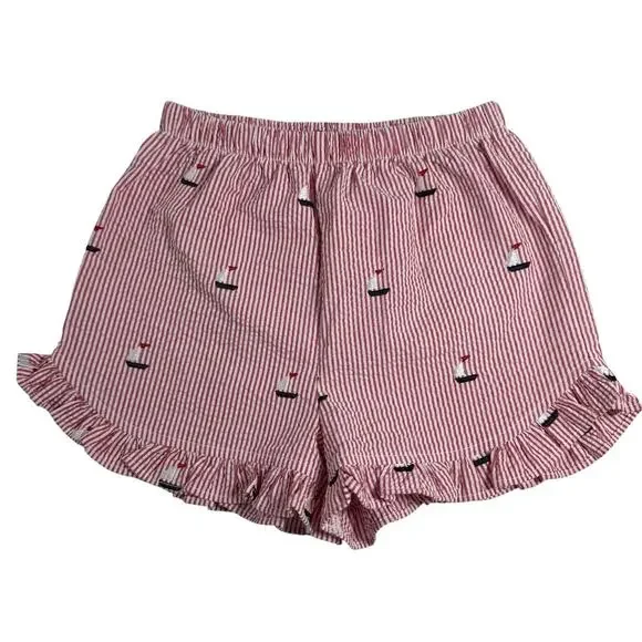 Kelly’s Kids Sailboat Seersucker Ruffle Hem Shorts Girls Size 6-7 EUC