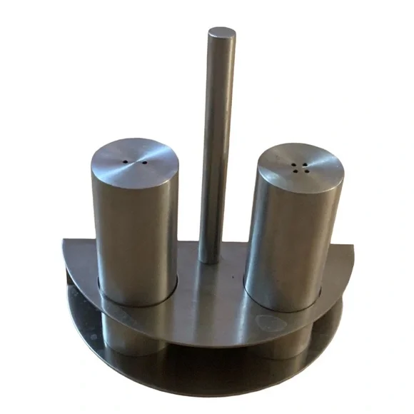 ZACK Modern Salt and Pepper Shaker with Caddy Brushed Stainless Steel