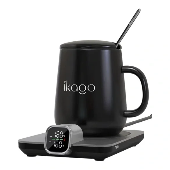 iKago Heat Coaster Pro Coffee Mug Warmer Set, Smart Heated Mug, Black, 15oz, New