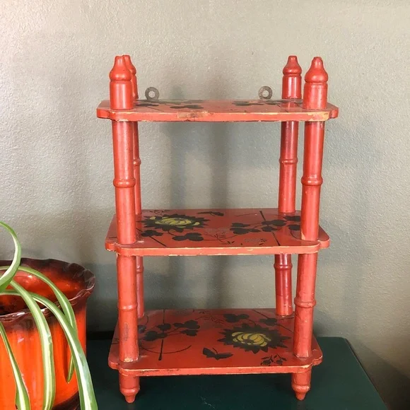 Vintage Japanese Hanging or Standing Wooden Shelf Etagere