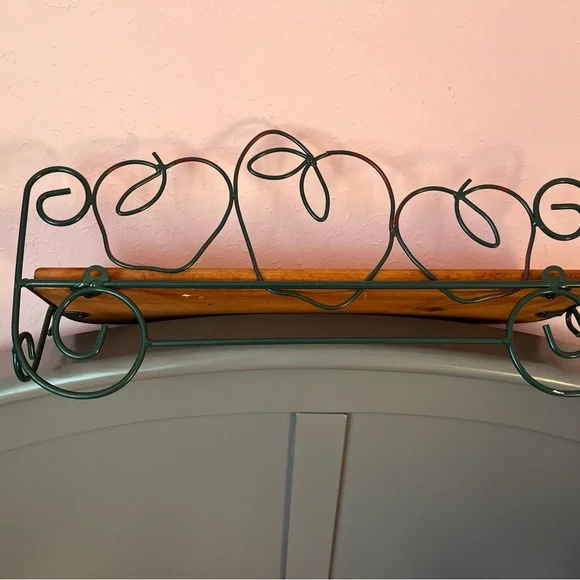 Green Metal and Wood Wall Shelf