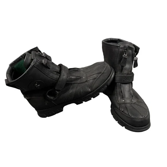 Polo Ralph Lauren Conquest Hi III Boots Mens 11D Black Leather Zip Buckle Duck