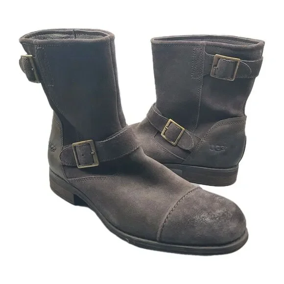 UGG Boots Lancing Brown Suede Cap Toe Moto Pull On Ankle Boot 1005714 Sz 10/ 43