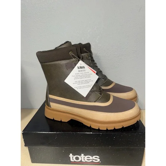 Totes‎ Moraine Mens Olive Green Winter Snow Boots Wide Width Size 11W NIB