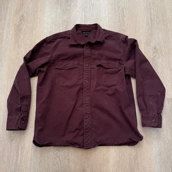 Banana Republic‎ Shirt Mens L Burgundy Button Down Utility Pockets Heavyweight