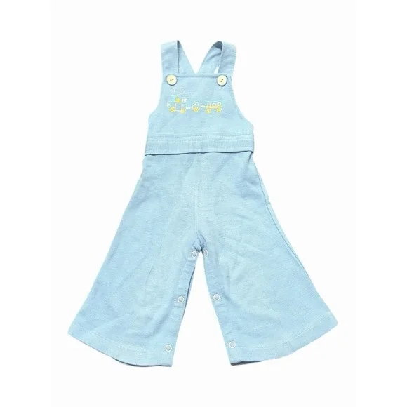 VTG Toddler Boys Overalls Blue Train Size 12 Months 70s