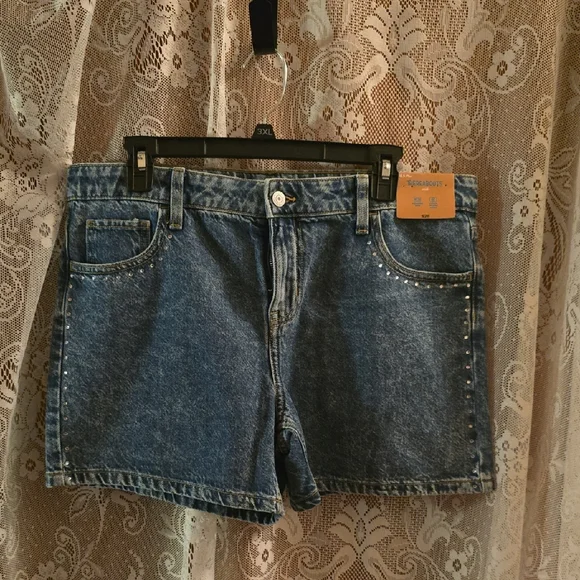 New Thereabouts Girls Size‎ 18.5 Plus Blue Jean Rhinestone Studded Short Shorts