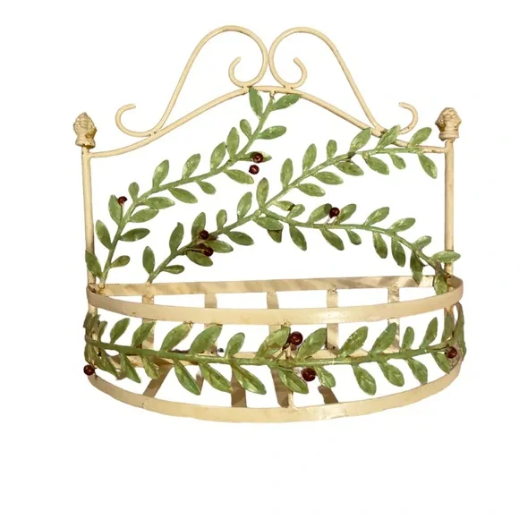 French Country Shabby Chic Metal Wall Shelf Basket
