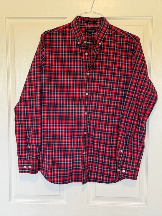 Banana Republic Red and Blue Plaid Button-Down Shirt - Men's