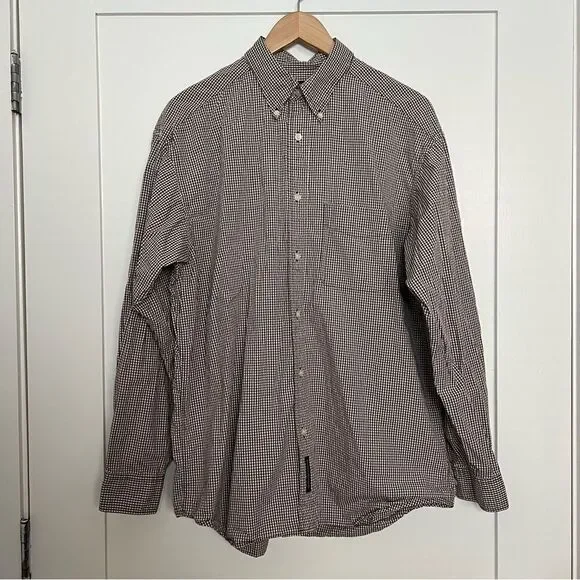 Banana Republic Shirt Mens Large Brown Checkered Long Sleeve Button Down Classic