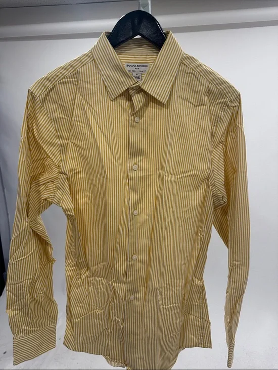 Banana Republic Men’s Yellow and White Striped Dress Shirt