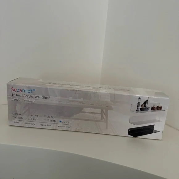 Sezanrpt 16 Inch Acrylic Wall Shelf - White and Black