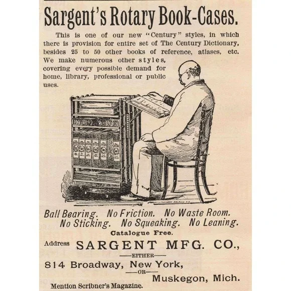 1891 Sargent Rotary Book Cases Century Style‎ Ball Bearing Print Advertisement