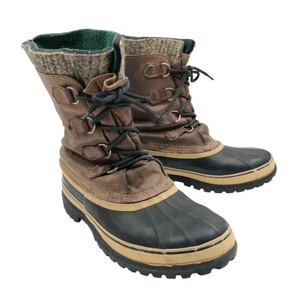 SOREL Boots Mens 10 Caribou Brown Leather Fleece Lined Snow Winter Outdoor