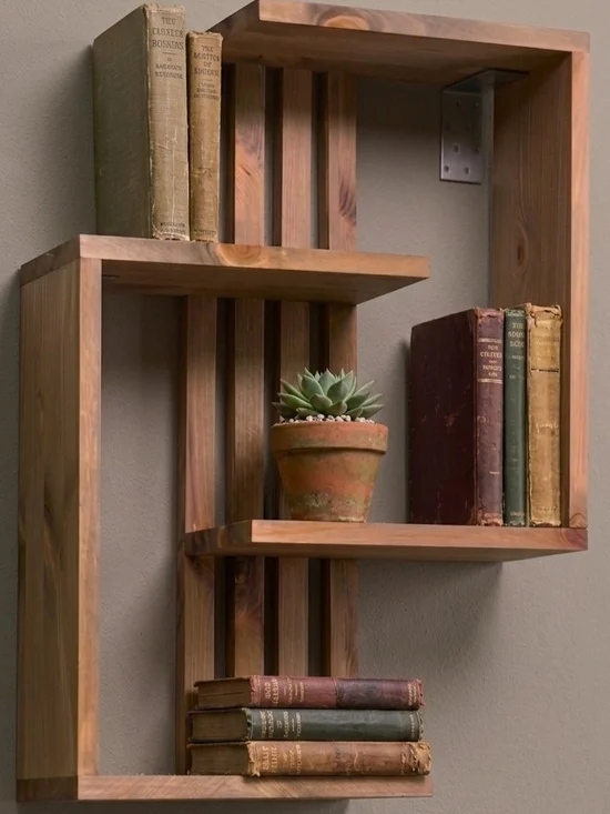 Handcrafted Modern Geometric Wall Shelf – Solid Wood